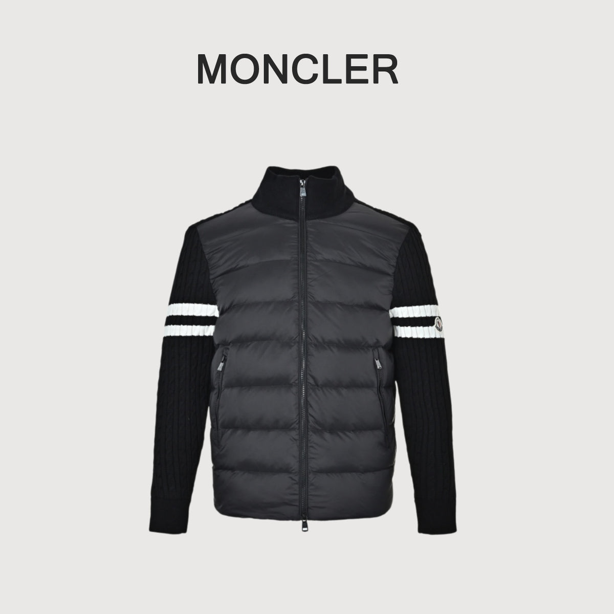 Moncler Double-Stripe Knit and Down Hybrid Jacket in Black
