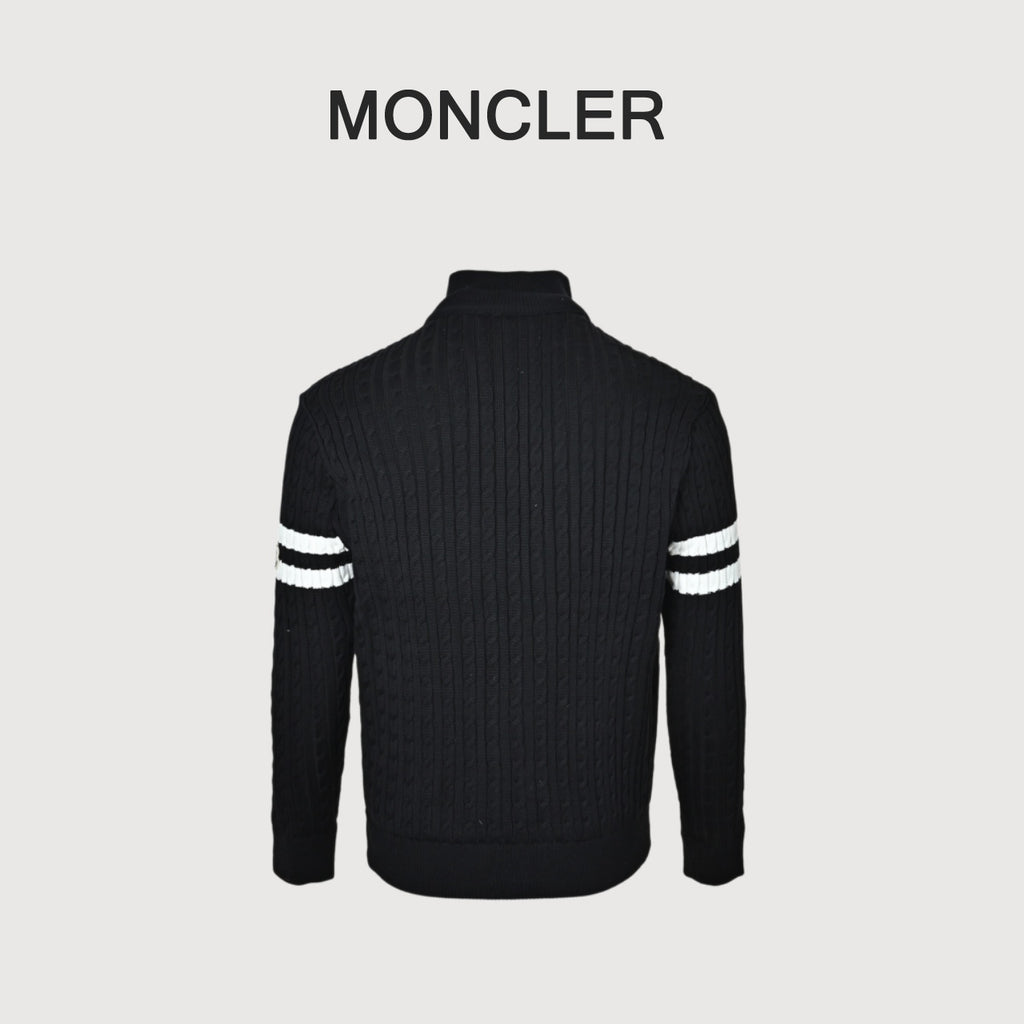Moncler Double-Stripe Knit and Down Hybrid Jacket in Black