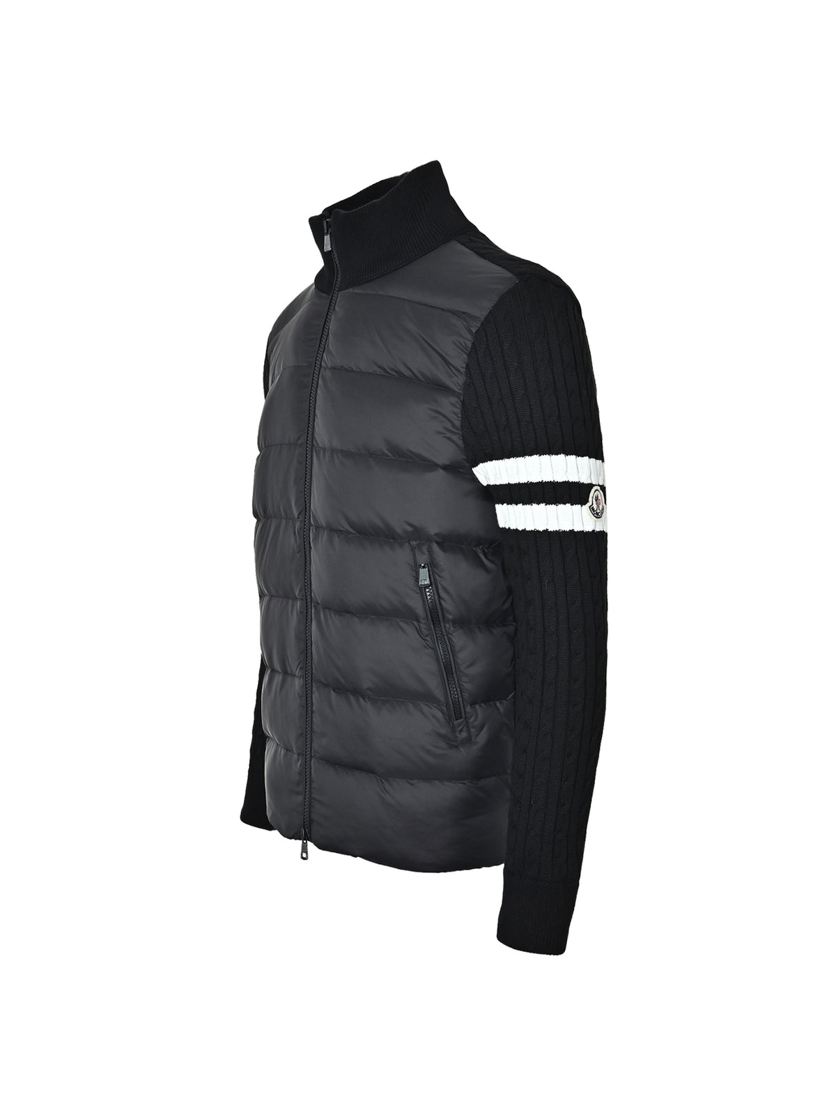 Moncler Double-Stripe Knit and Down Hybrid Jacket in Black