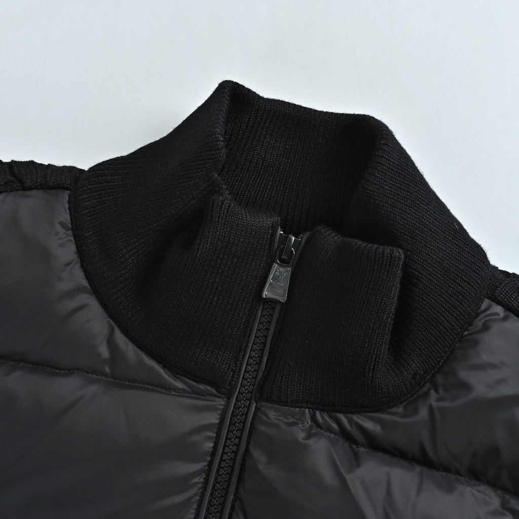 Moncler Double-Stripe Knit and Down Hybrid Jacket in Black