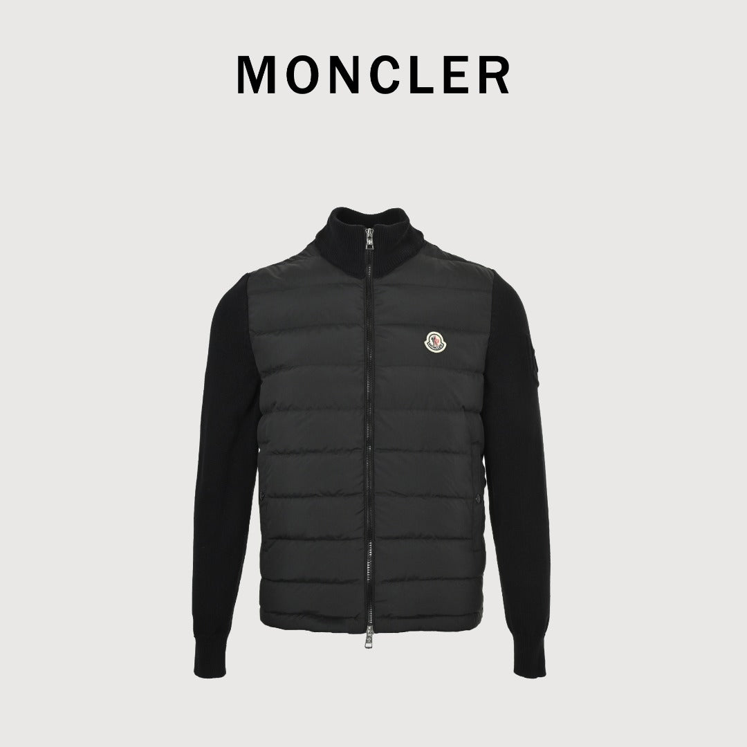Moncler Knit and Down Hybrid Zip-Up Jacket in Black