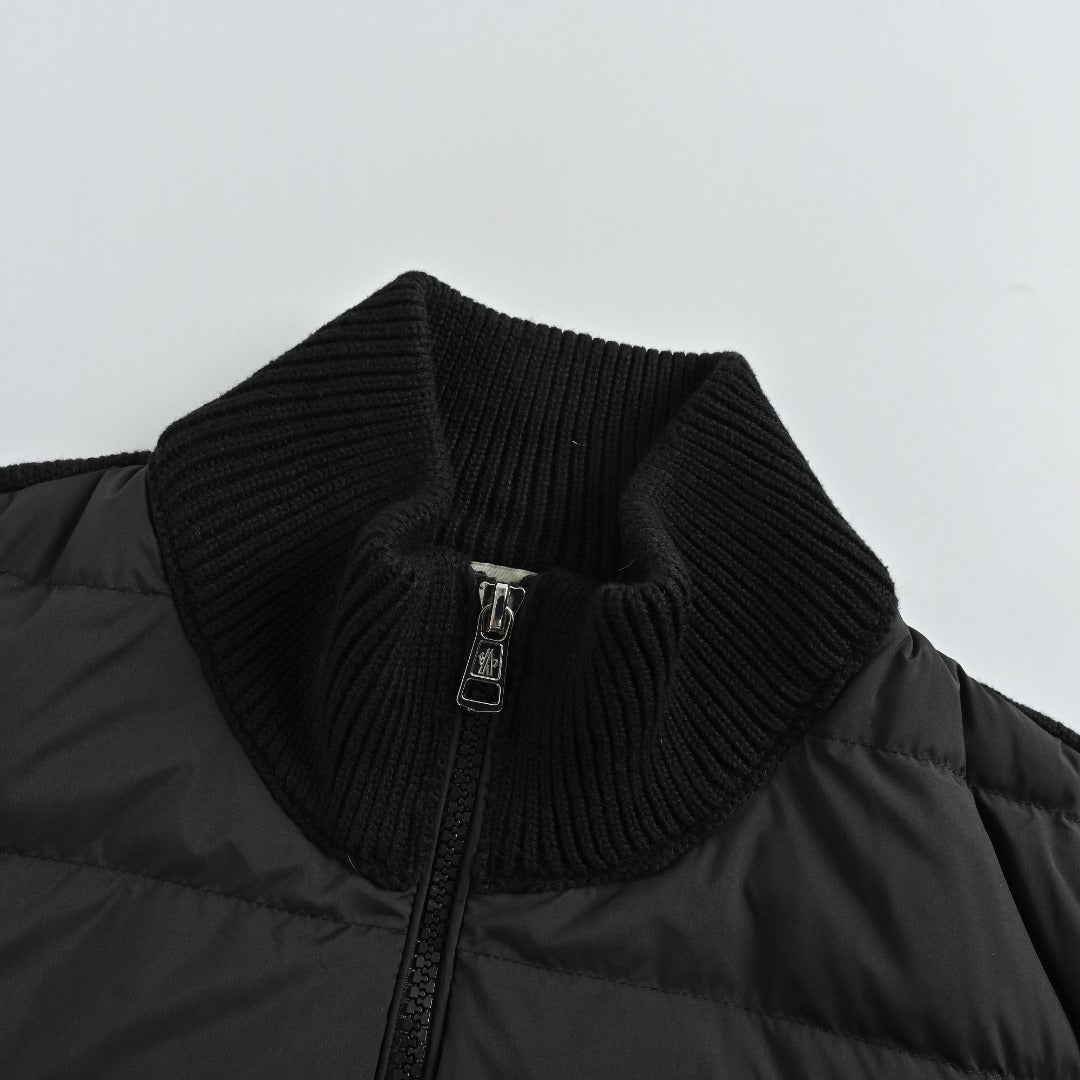 Moncler Knit and Down Hybrid Zip-Up Jacket in Black