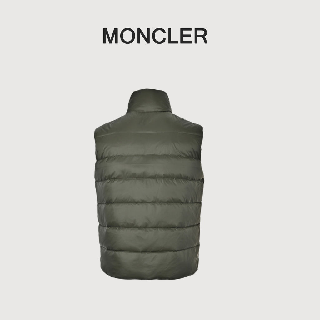 Moncler Classic Stand-Collar Down Vest in Olive Green