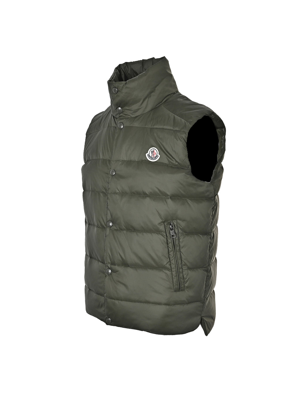Moncler Classic Stand-Collar Down Vest in Olive Green