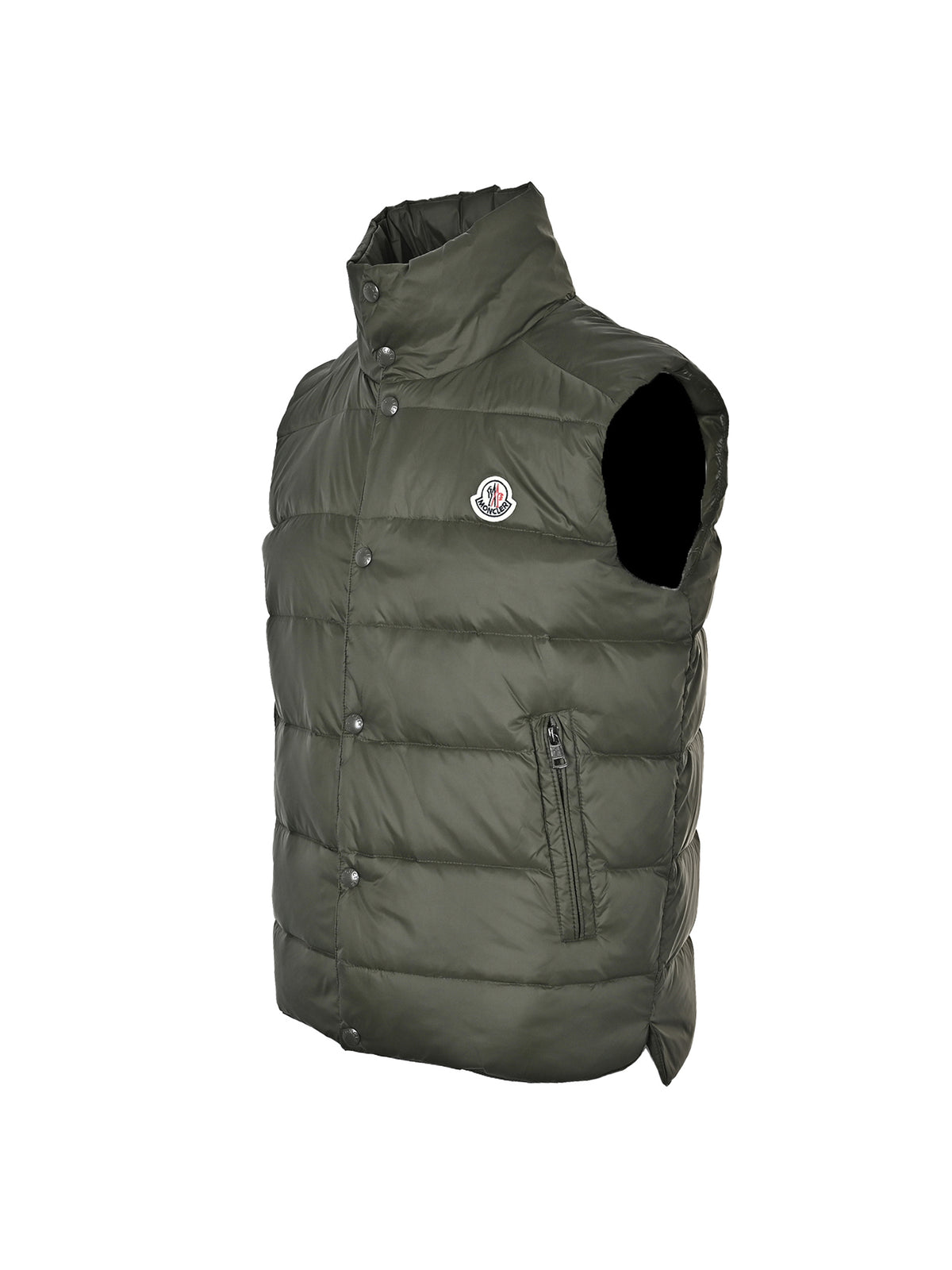 Moncler Classic Stand-Collar Down Vest in Olive Green