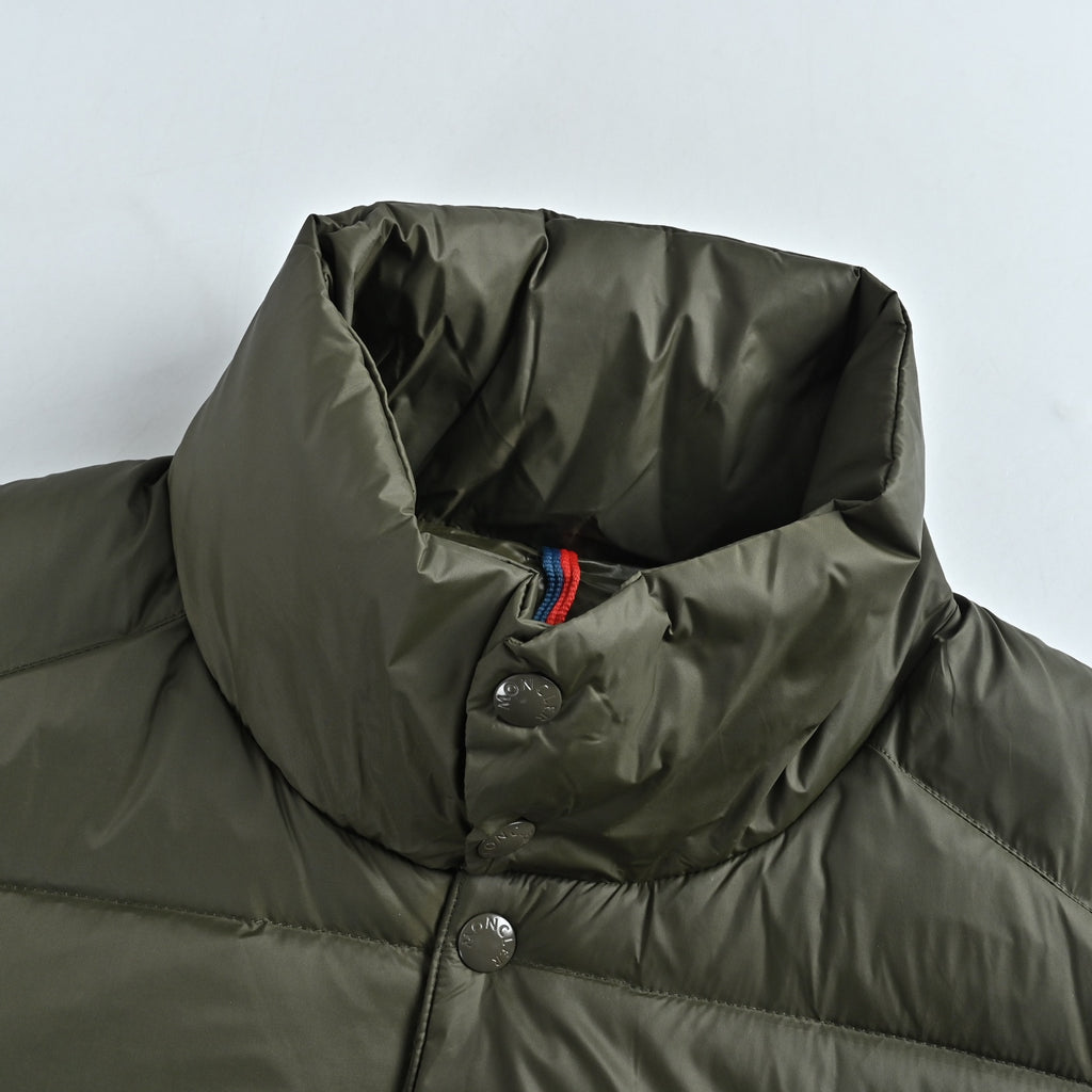 Moncler Classic Stand-Collar Down Vest in Olive Green