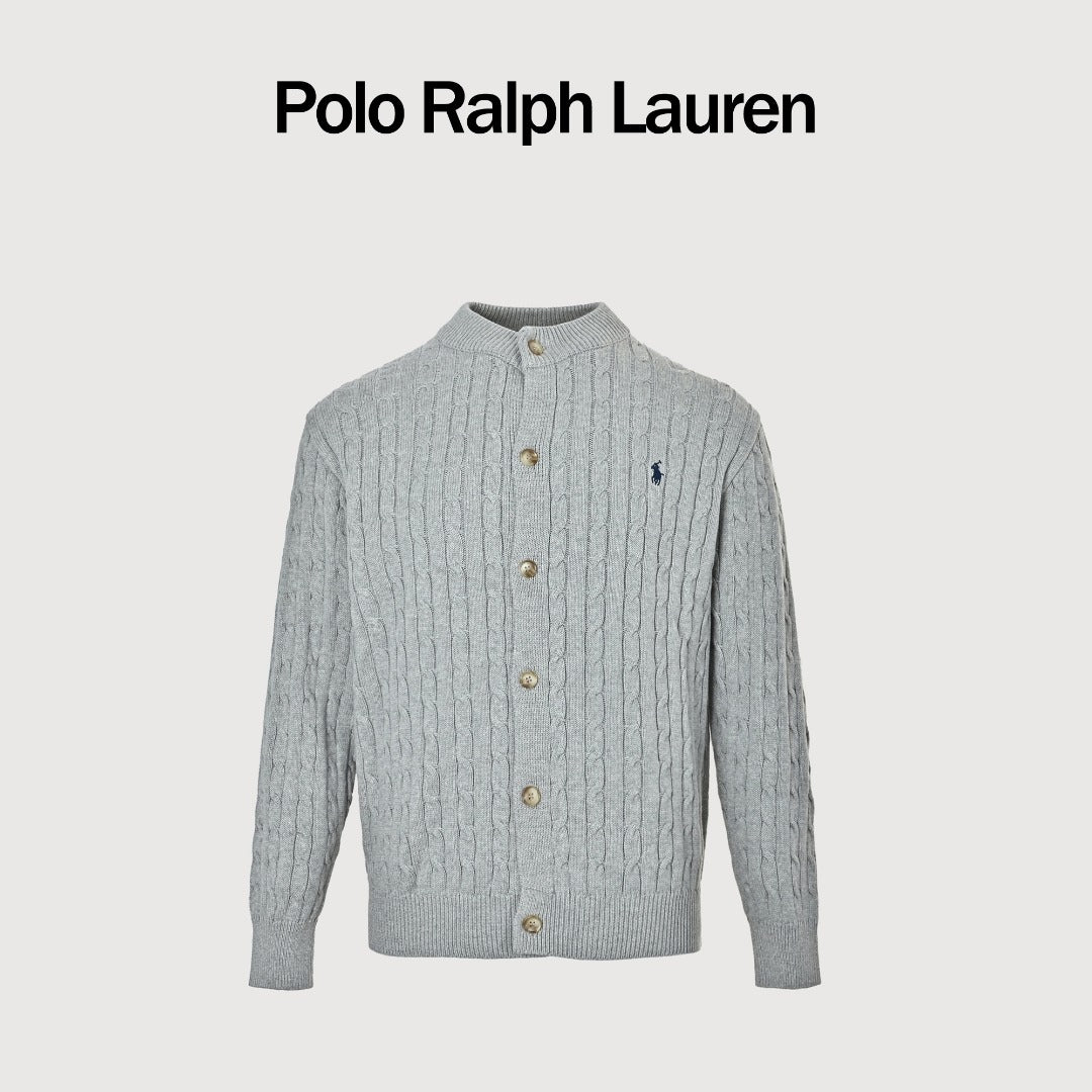 Ralph Lauren Cable-Knit Crewneck Cardigan with Embroidered Logo