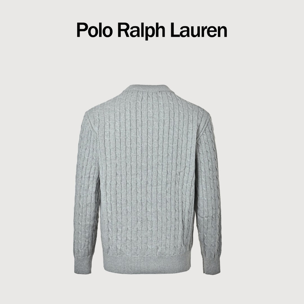 Ralph Lauren Cable-Knit Crewneck Cardigan with Embroidered Logo