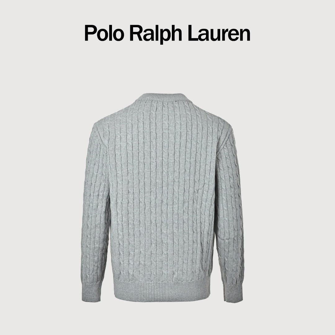 Ralph Lauren Cable-Knit Crewneck Cardigan with Embroidered Logo
