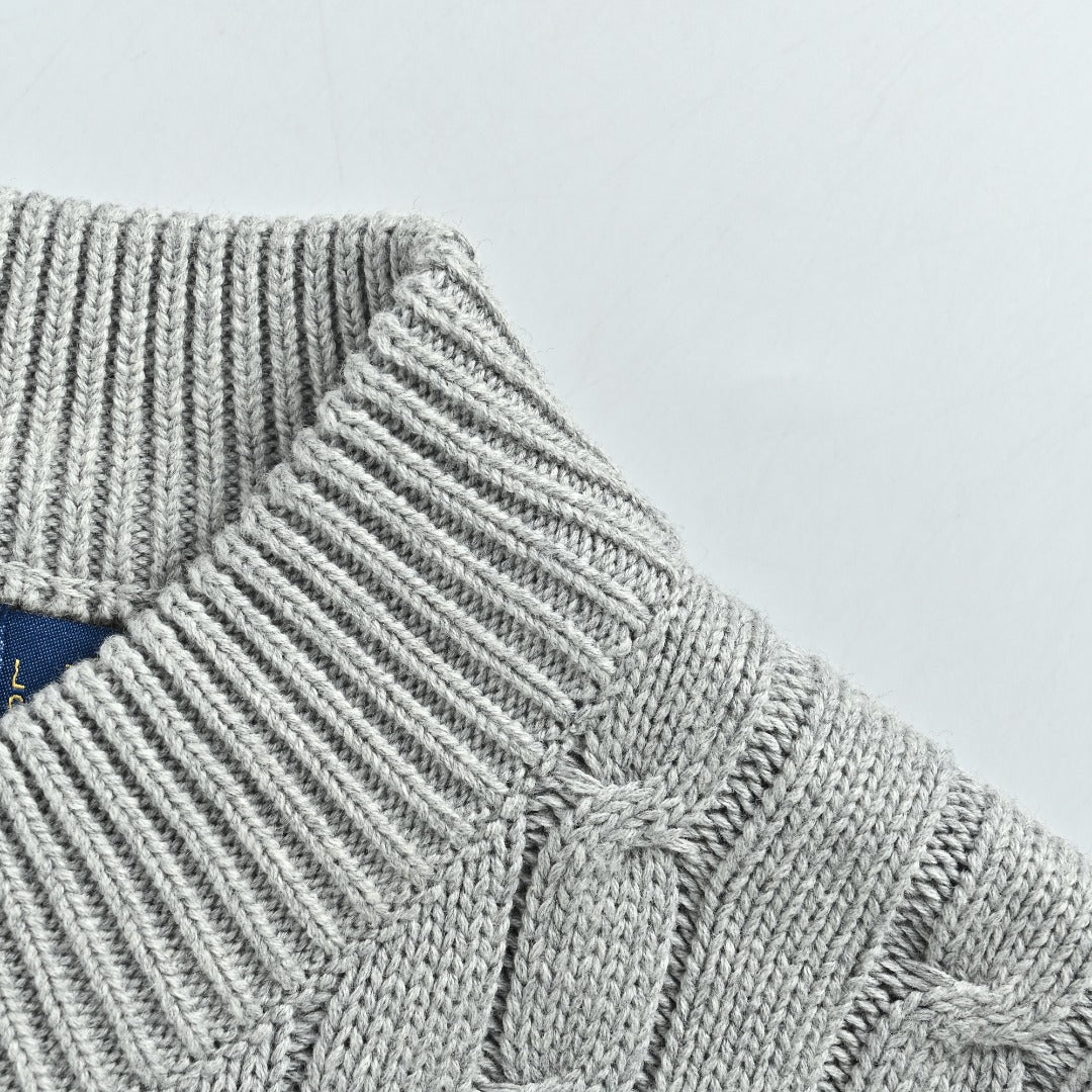 Ralph Lauren Cable-Knit Crewneck Cardigan with Embroidered Logo