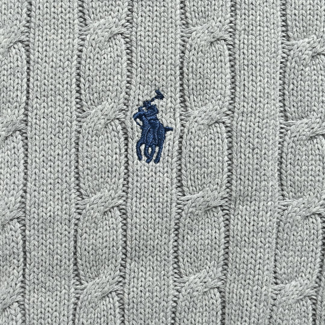 Ralph Lauren Cable-Knit Crewneck Cardigan with Embroidered Logo