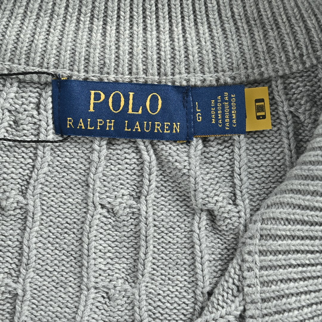 Ralph Lauren Cable-Knit Crewneck Cardigan with Embroidered Logo