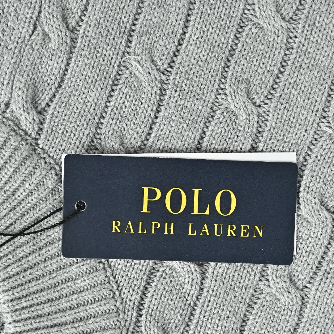 Ralph Lauren Cable-Knit Crewneck Cardigan with Embroidered Logo