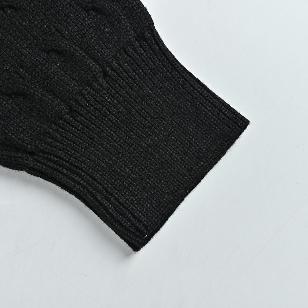 Ralph Lauren Black Cable-Knit Crewneck Cardigan with Embroidered Logo