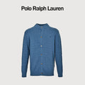 Ralph Lauren Blue Cable-Knit Crewneck Cardigan with Embroidered Logo