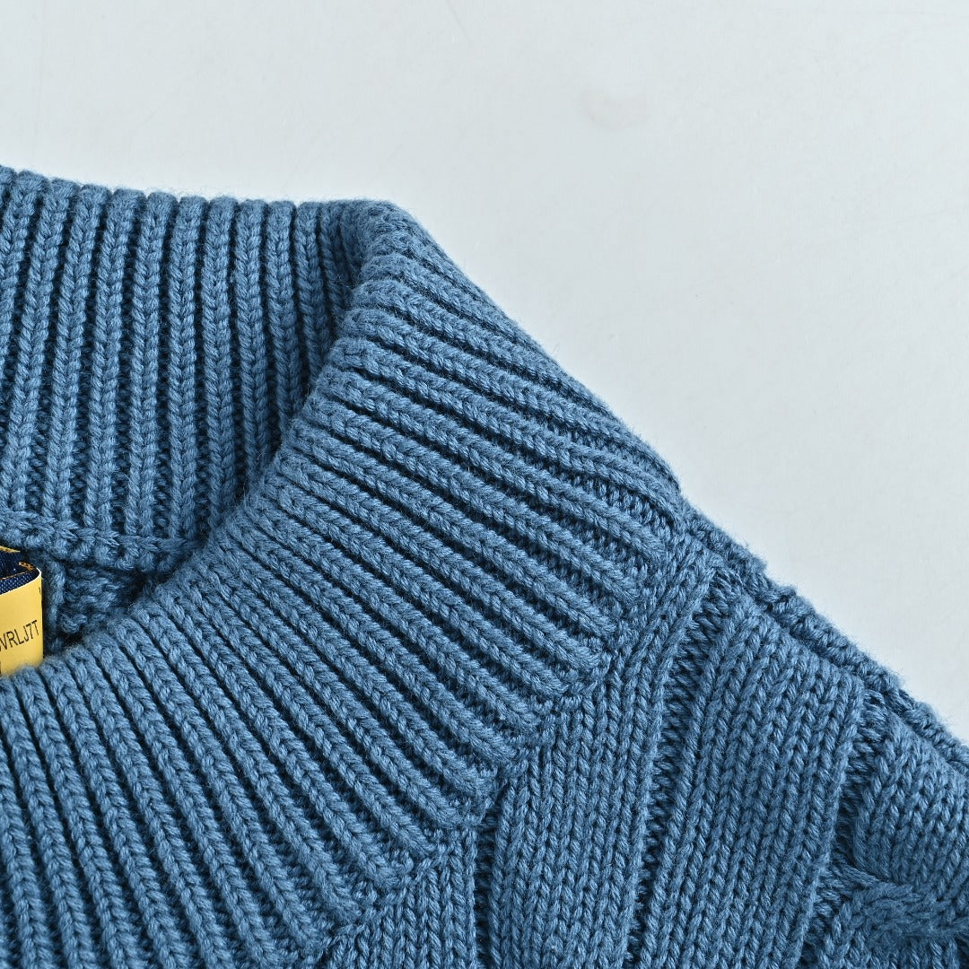 Ralph Lauren Blue Cable-Knit Crewneck Cardigan with Embroidered Logo