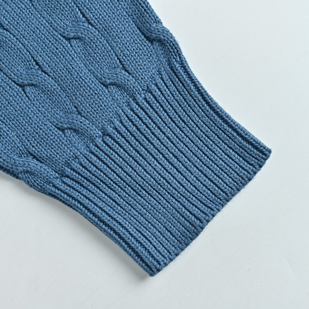 Ralph Lauren Blue Cable-Knit Crewneck Cardigan with Embroidered Logo