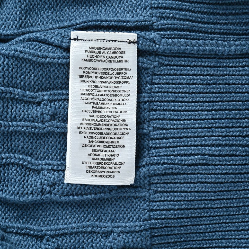 Ralph Lauren Blue Cable-Knit Crewneck Cardigan with Embroidered Logo