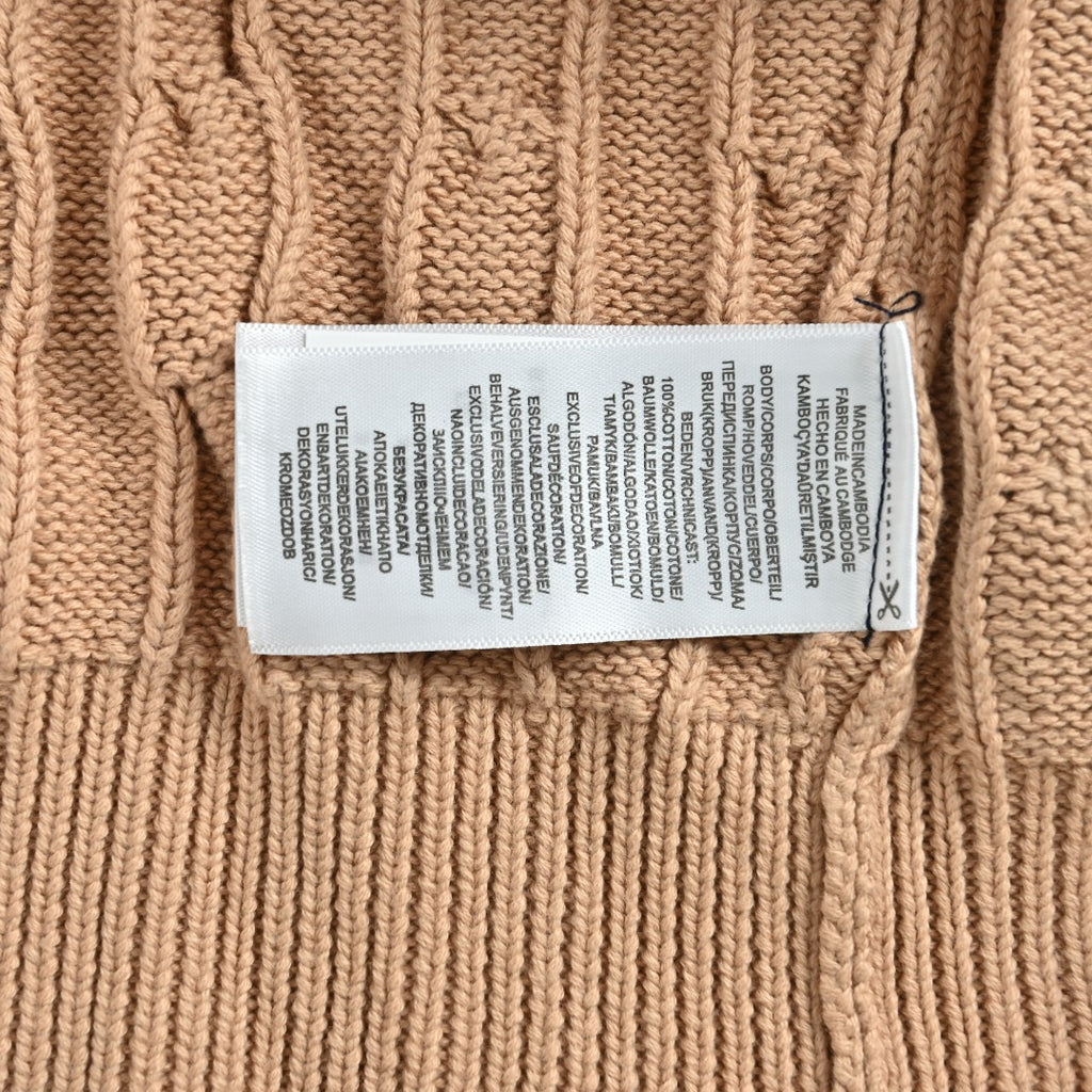 Ralph Lauren Camel Cable-Knit Crewneck Cardigan with Embroidered Logo