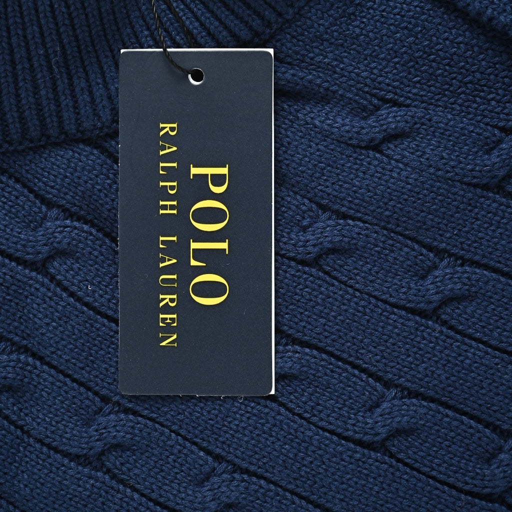 Ralph Lauren Navy Cable-Knit Crewneck Cardigan with Embroidered Logo
