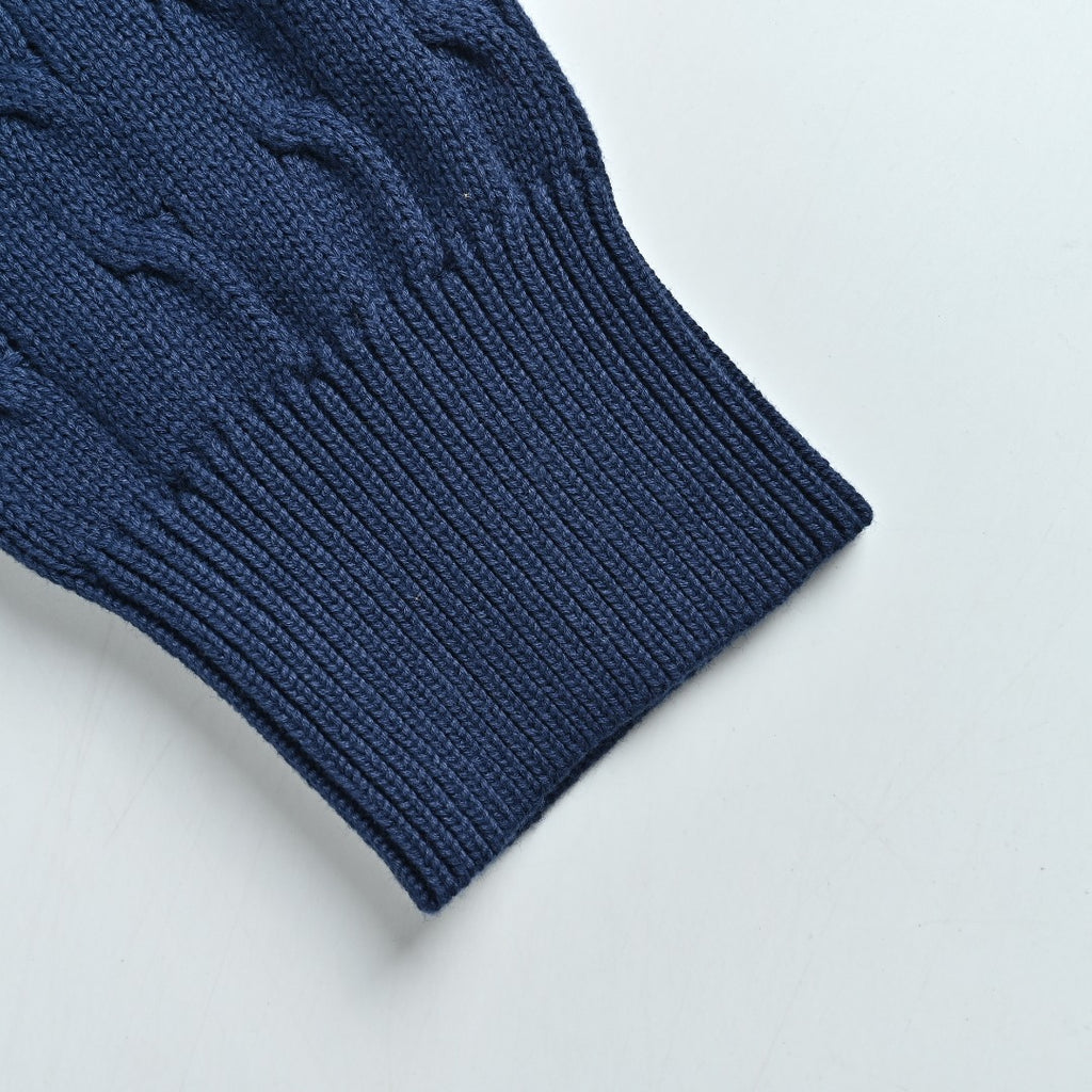 Ralph Lauren Navy Cable-Knit Crewneck Cardigan with Embroidered Logo