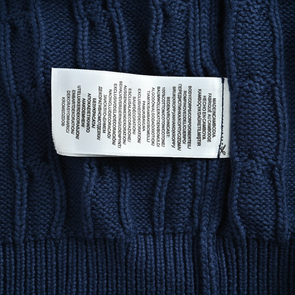 Ralph Lauren Navy Cable-Knit Crewneck Cardigan with Embroidered Logo