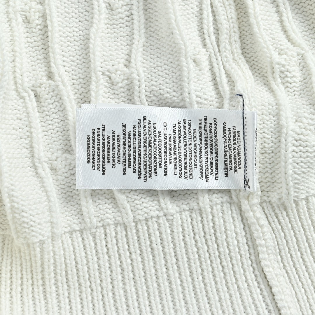 Ralph Lauren White Cable-Knit Crewneck Cardigan with Embroidered Logo