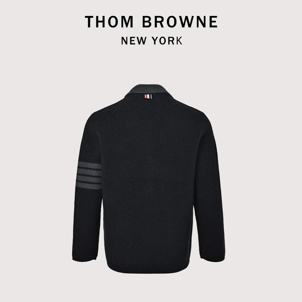 Thom Browne Black Four-Bar Jacket with Contrast Collar