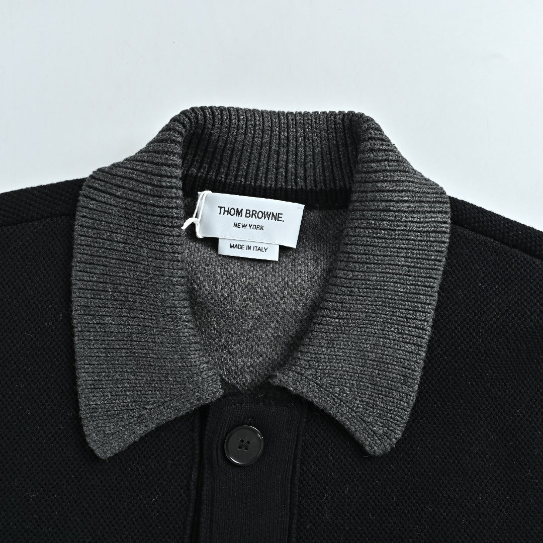 Thom Browne Black Four-Bar Jacket with Contrast Collar