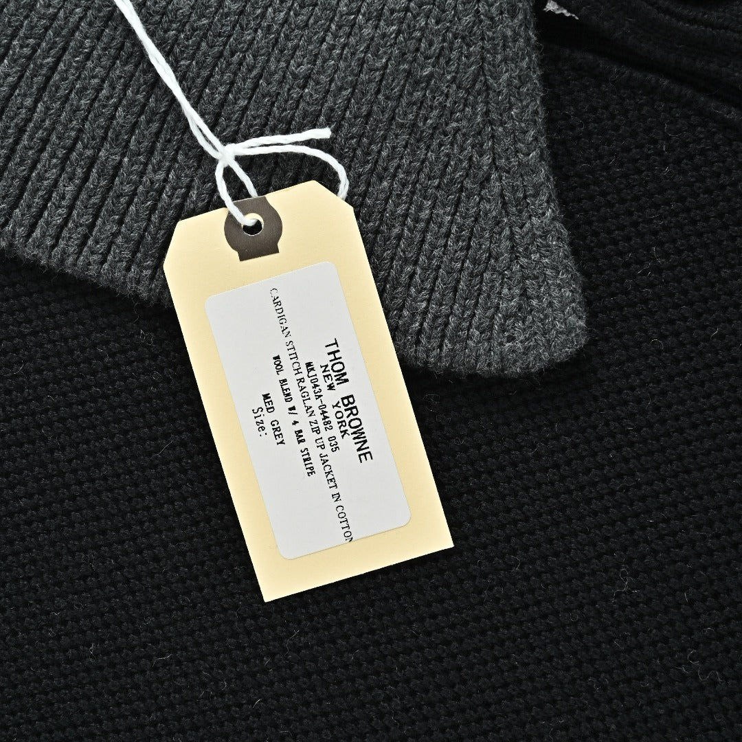 Thom Browne Black Four-Bar Jacket with Contrast Collar