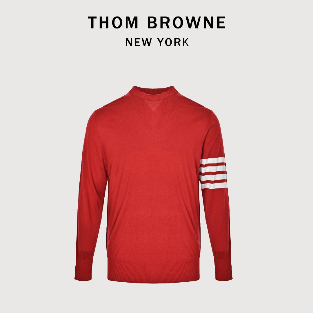 Thom Browne Red Four-Bar Fine Wool Crewneck Sweater