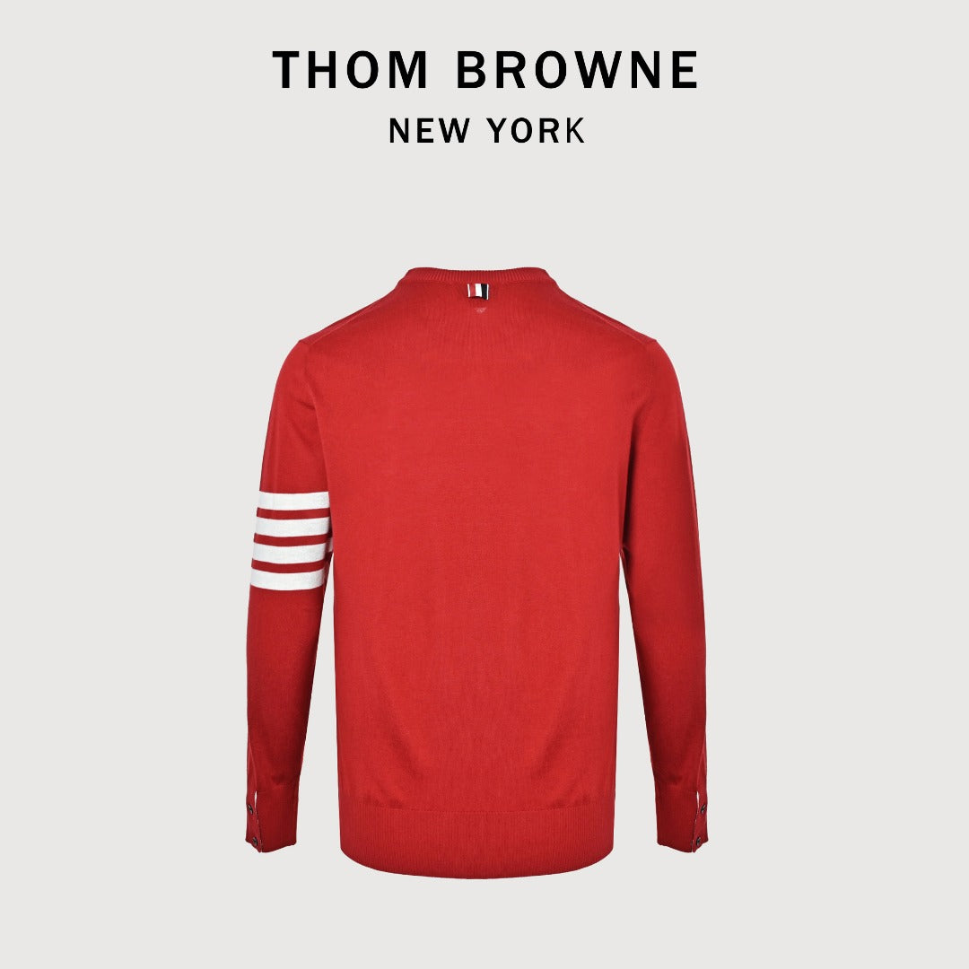 Thom Browne Red Four-Bar Fine Wool Crewneck Sweater