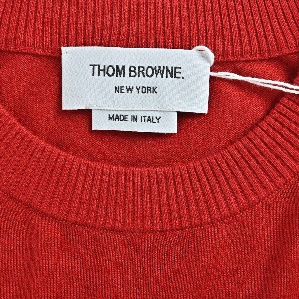 Thom Browne Red Four-Bar Fine Wool Crewneck Sweater