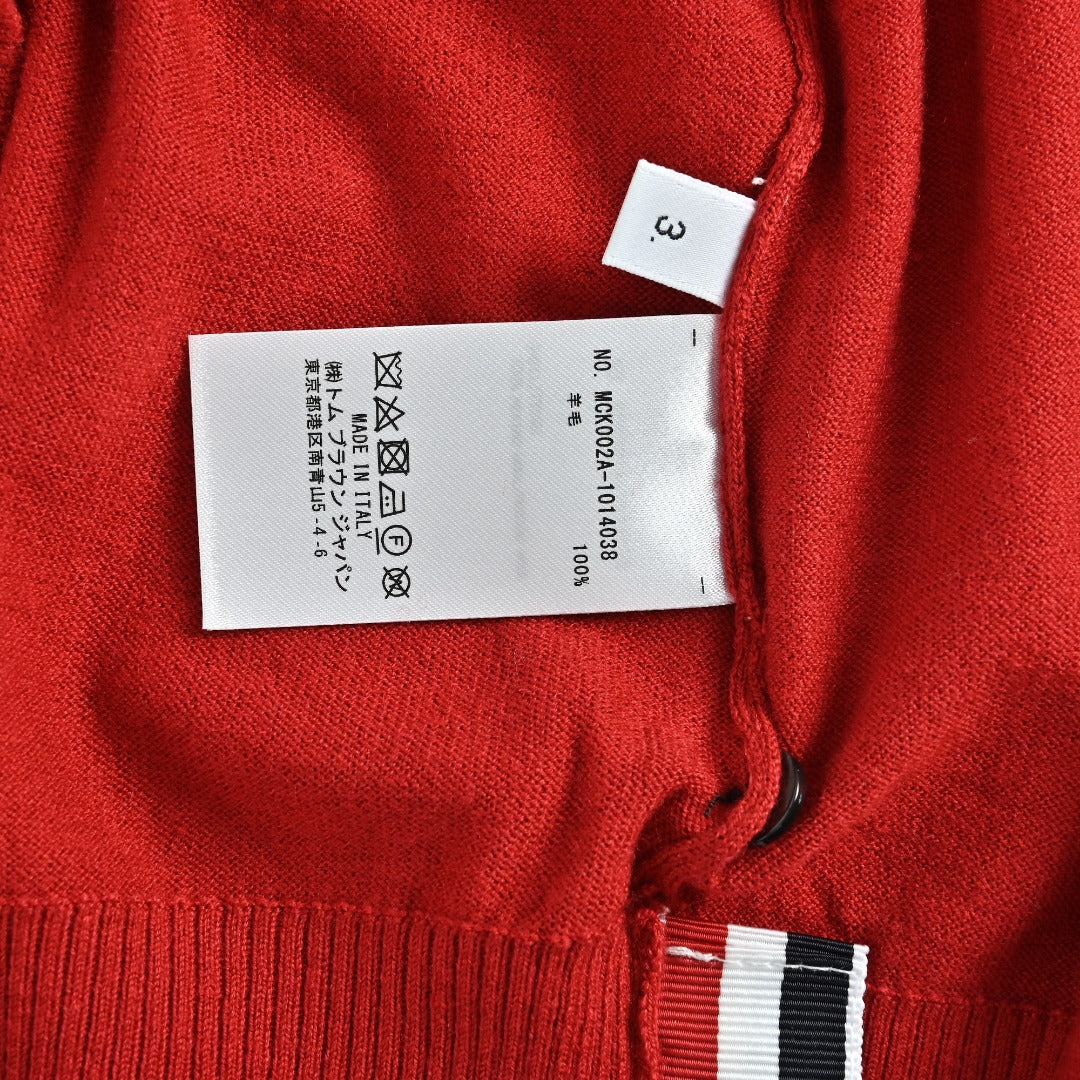 Thom Browne Red Four-Bar Fine Wool Crewneck Sweater