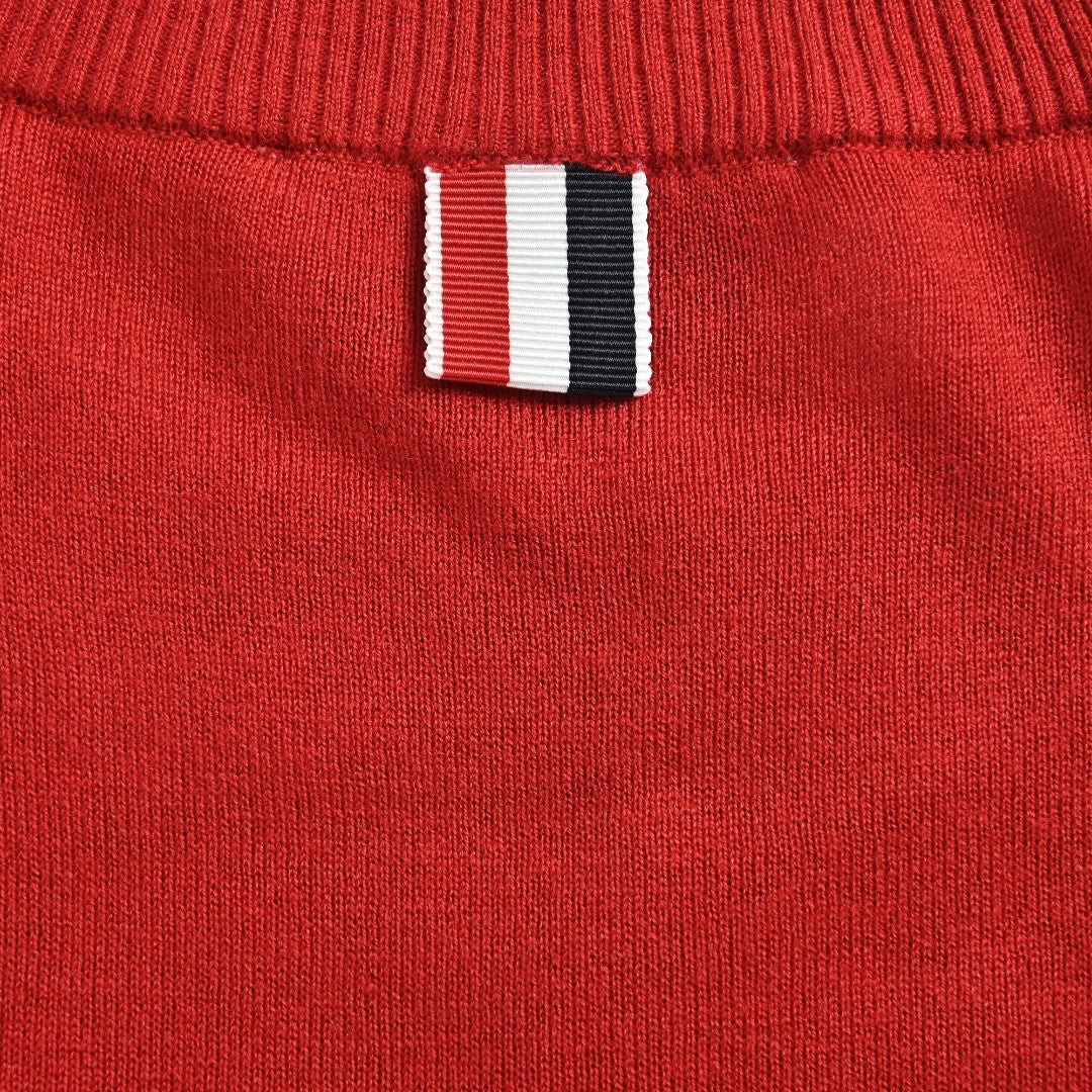 Thom Browne Red Four-Bar Fine Wool Crewneck Sweater