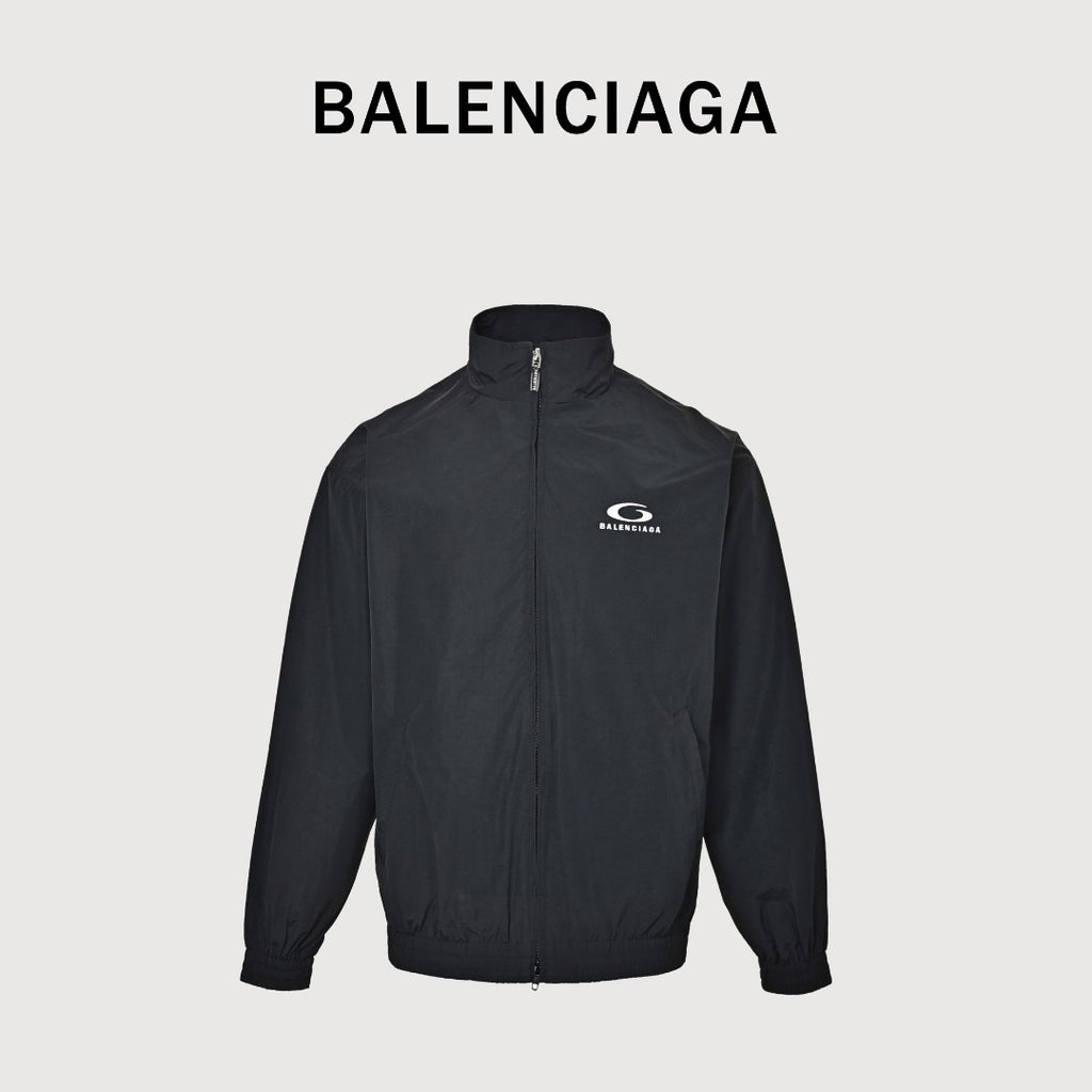 Balenciaga Black Embroidered Logo Cotton Poplin Stand-Collar Jacket