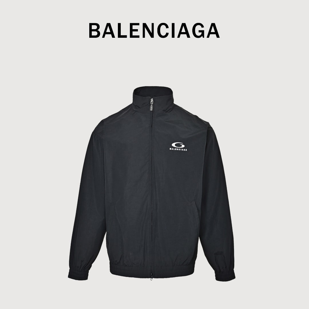 Balenciaga Black Embroidered Logo Cotton Poplin Stand-Collar Jacket