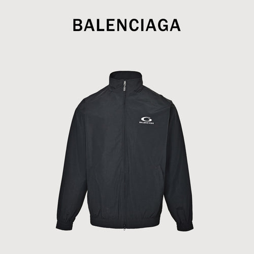 Balenciaga Black Embroidered Logo Cotton Poplin Stand-Collar Jacket