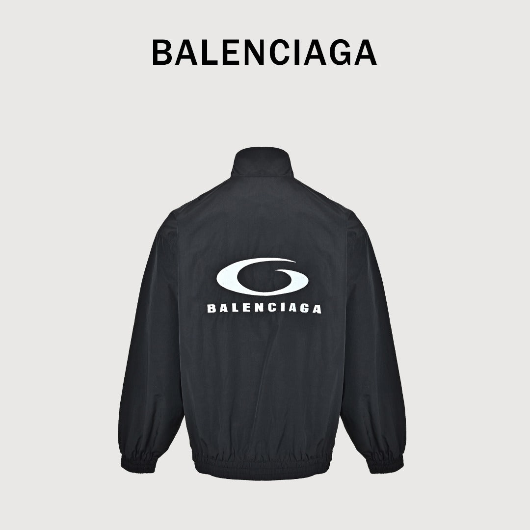 Balenciaga Black Embroidered Logo Cotton Poplin Stand-Collar Jacket