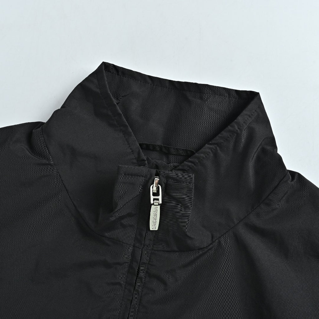 Balenciaga Black Embroidered Logo Cotton Poplin Stand-Collar Jacket