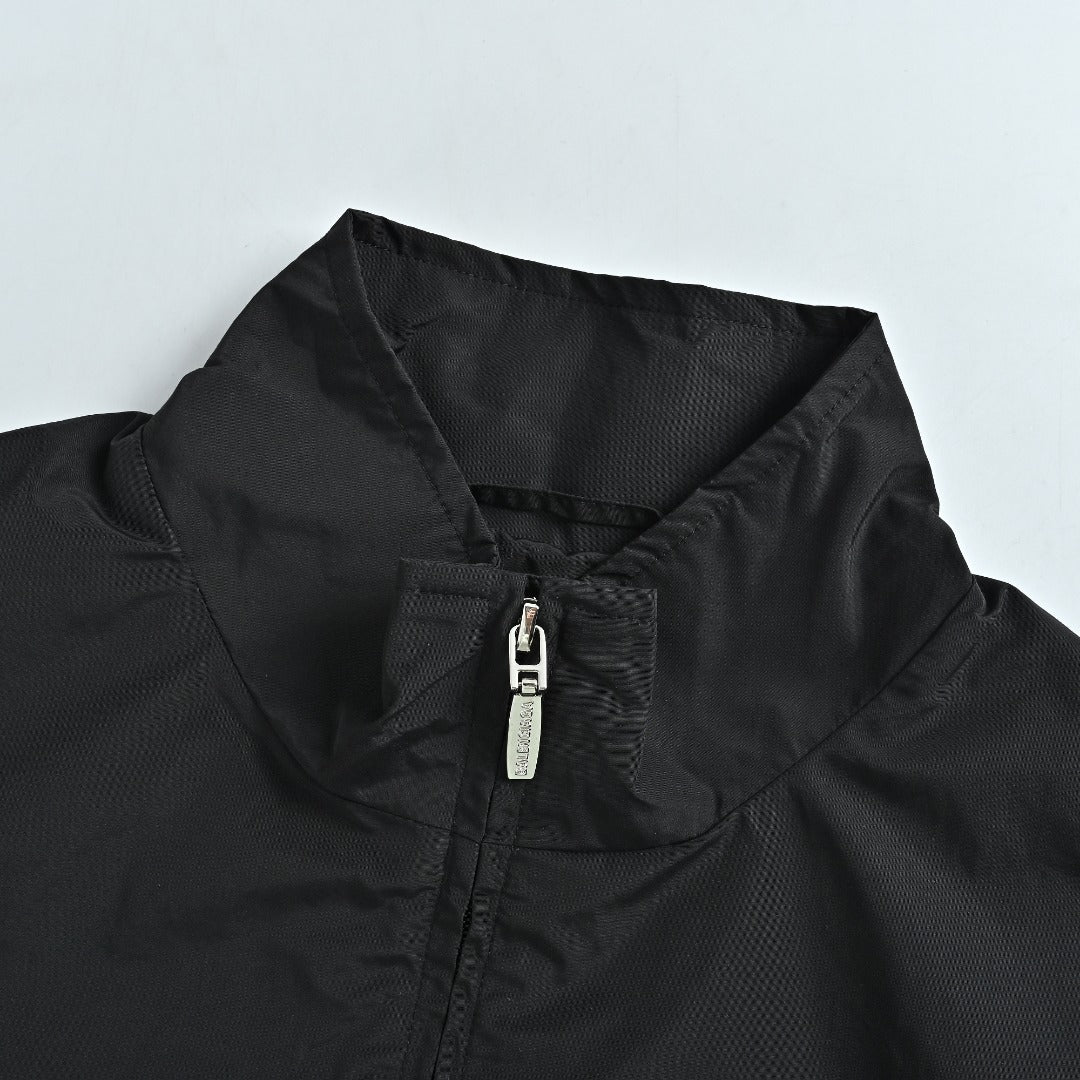 Balenciaga Black Embroidered Logo Cotton Poplin Stand-Collar Jacket