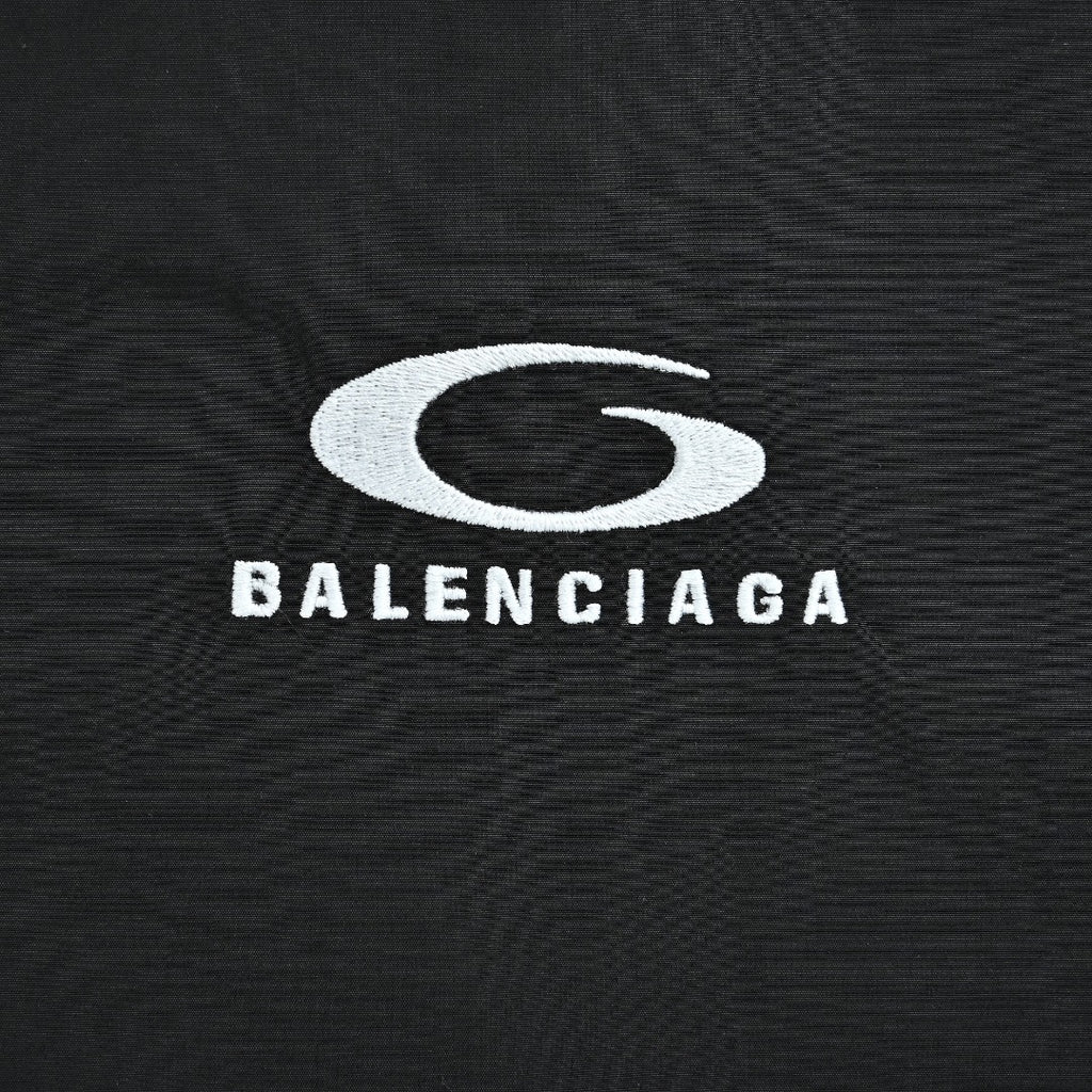 Balenciaga Black Embroidered Logo Cotton Poplin Stand-Collar Jacket