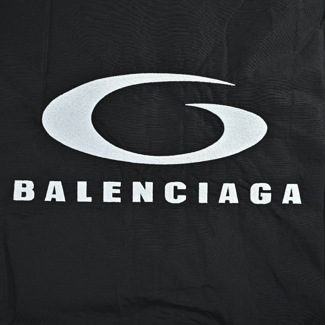 Balenciaga Black Embroidered Logo Cotton Poplin Stand-Collar Jacket