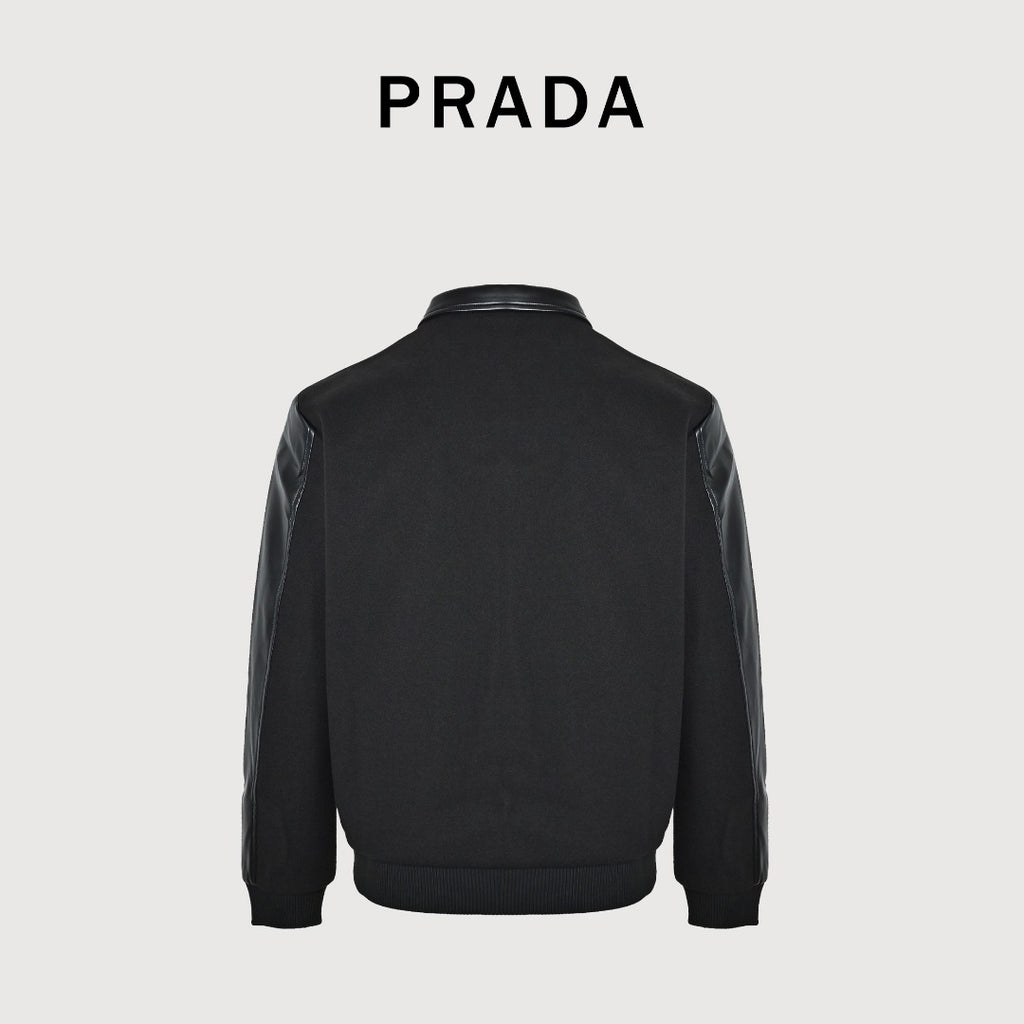 Prada Black Varsity Jacket with Logo Chest Pocket