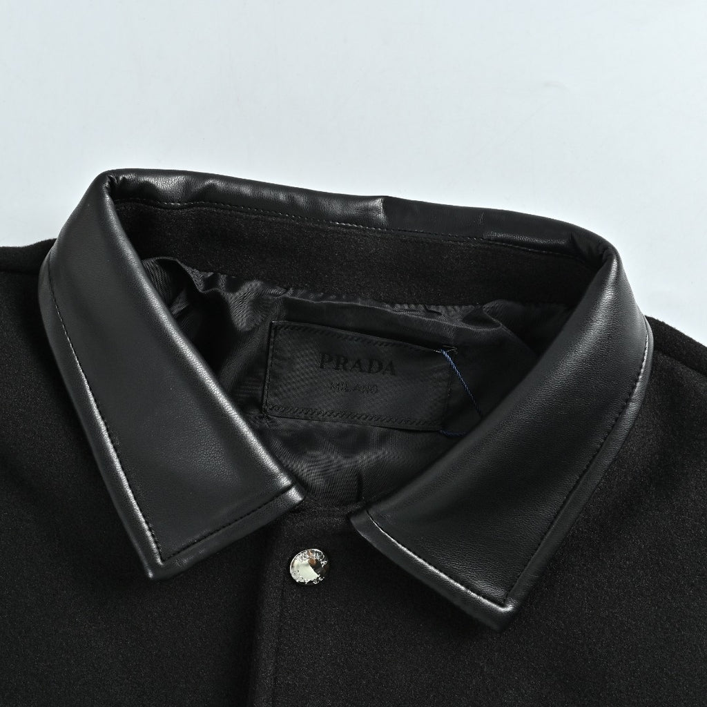 Prada Black Varsity Jacket with Logo Chest Pocket