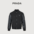 Prada Black Triangle Logo Varsity Jacket with Sleeve Pocket