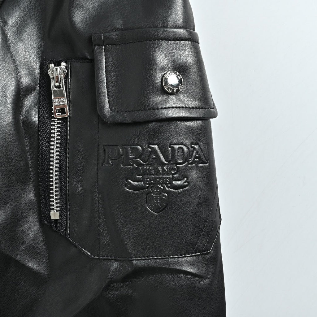 Prada Black Triangle Logo Varsity Jacket with Sleeve Pocket