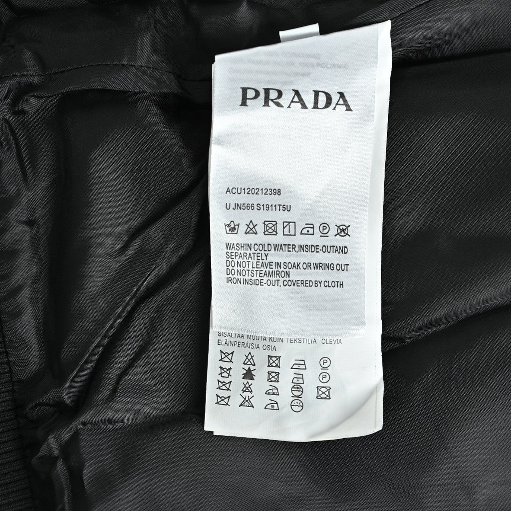 Prada Black Triangle Logo Varsity Jacket with Sleeve Pocket