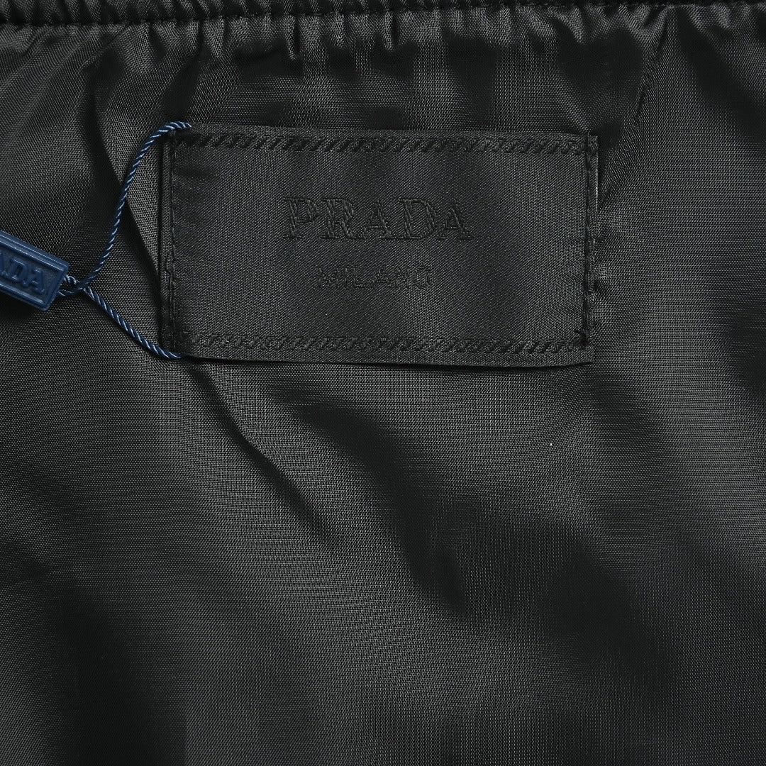 Prada Black Triangle Logo Varsity Jacket with Sleeve Pocket