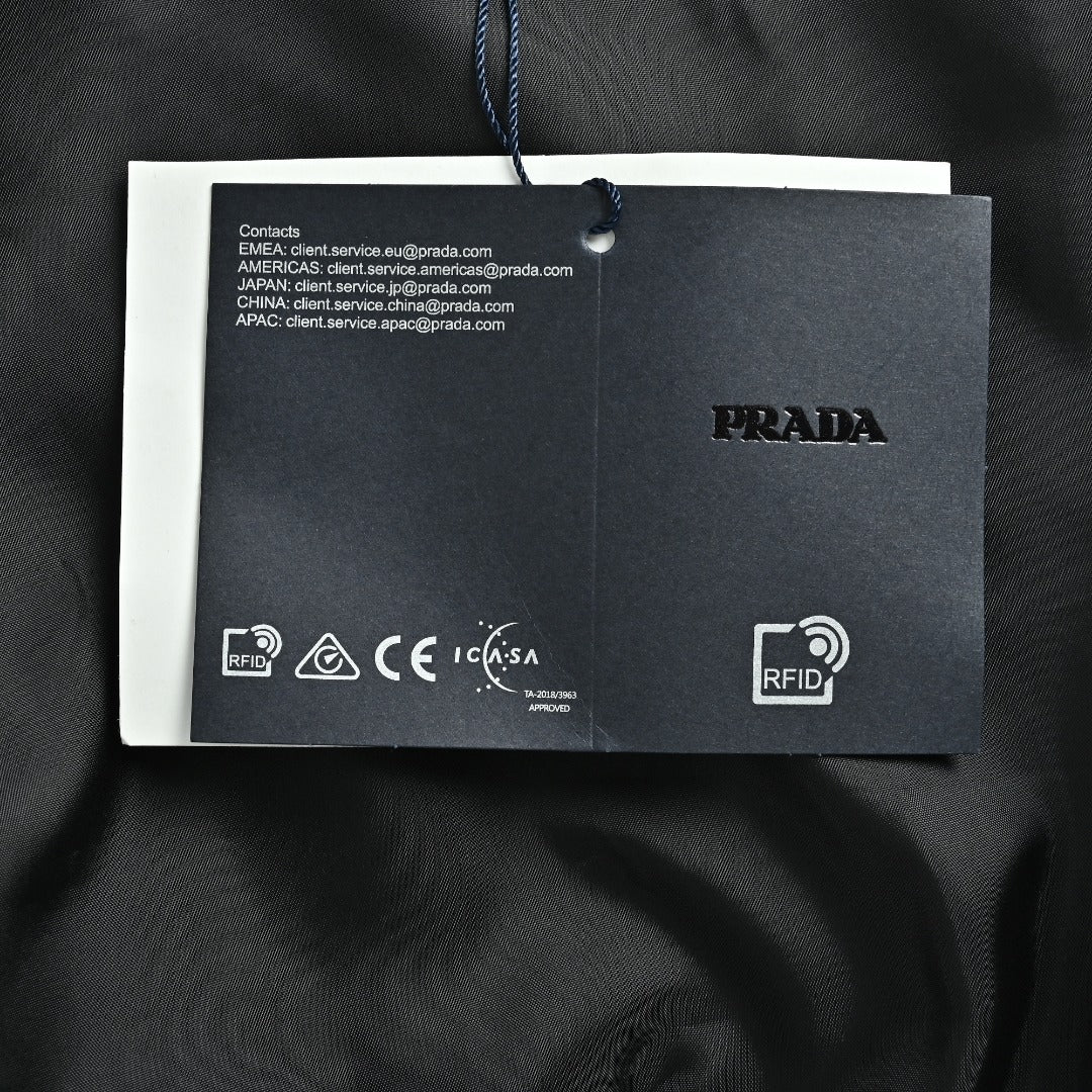 Prada Black Triangle Logo Varsity Jacket with Sleeve Pocket